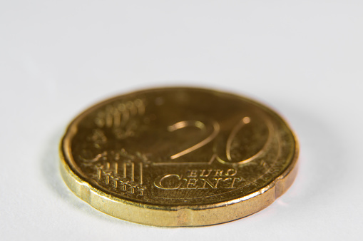 Monetary Macrovision: 20 Euro Cents Coin in Longitudinal Focus.