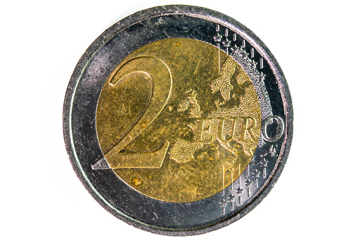 Value in Detail: Top-Down Perspective of a Two-Euro Coin.