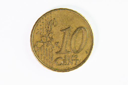 Monetary Simplicity: 10 Euro Cents Coin in Top-Down Perspective.