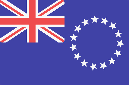 Flag of Cook Islands. National flag of Cook Islands. flag of island country. Exotic country. 3D Illustration. Nation symbol of country in Oceania