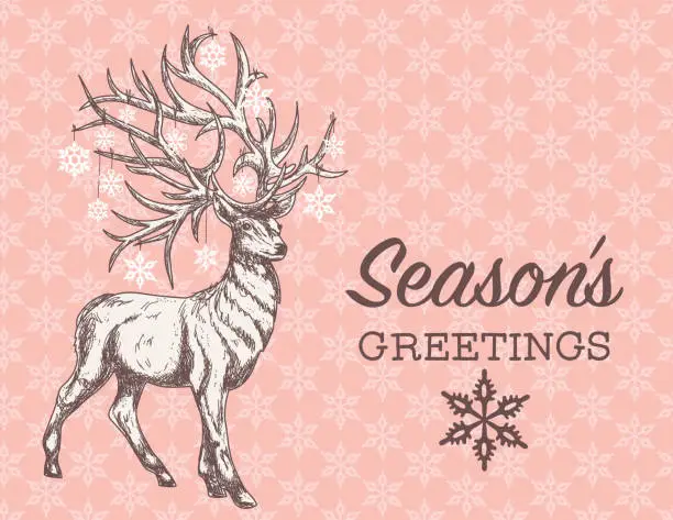 Vector illustration of Pastel Colored Christmas Card With A Reindeer