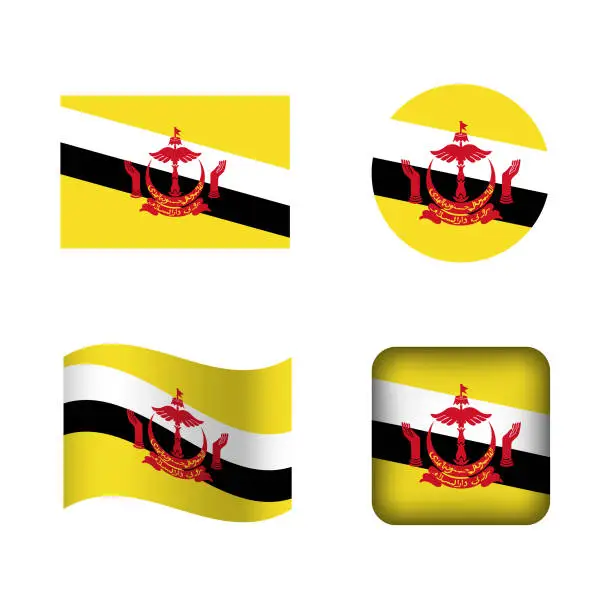 Vector illustration of Vector Brunei National Flag Icons Set
