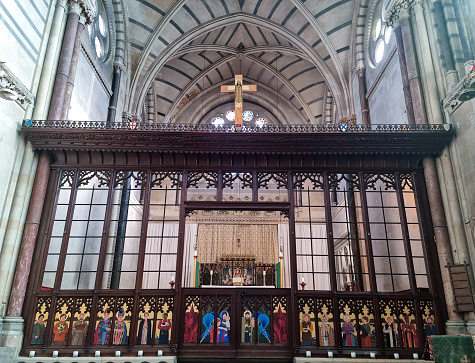 Brussels, Belgium - December 8, 2017: Anointment of Jesus in the tomb from St. Michael and St. Gudula Cathedral