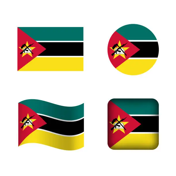 Vector illustration of Vector Mozambique National Flag Icons Set