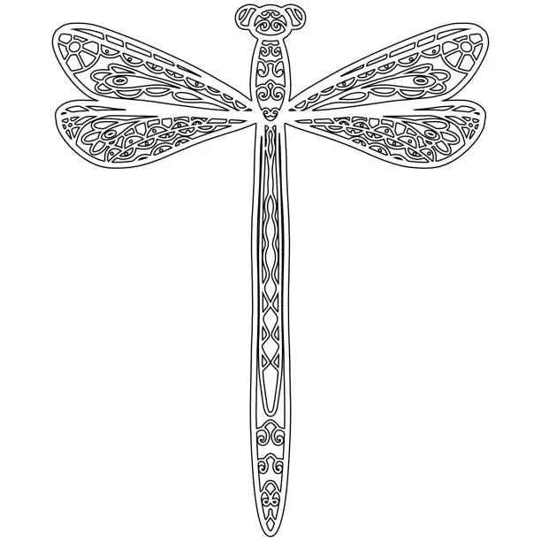 Vector illustration of Insect 5, hand drawn, dragonfly isolated on white background.