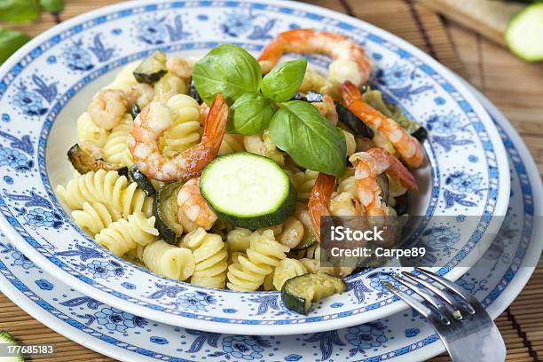 Pasta With Shrimp And Zucchini Stock Photo - Download Image Now - Fusilli, Shrimp - Seafood, Zucchini