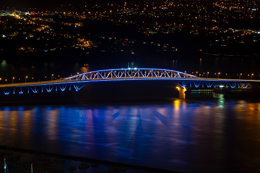 Aerial view Auckland Harbour Bridge at night