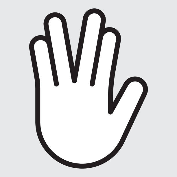 Hand Icon with White Fill - Editable Stroke A hand icon, with thin black outlines and a white fill. The black outline stroke is fully editable. vulcan salute stock illustrations
