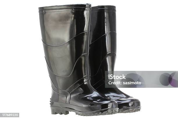 Black Regen Stiefel Schuhe Stockfoto und mehr Bilder von Accessoires - Accessoires, Fotografie, Freisteller – Neutraler Hintergrund