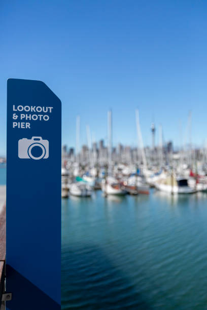 Lookout pier sign in marina
