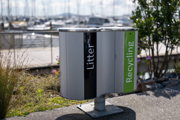 Litter and recycle bins outdoors