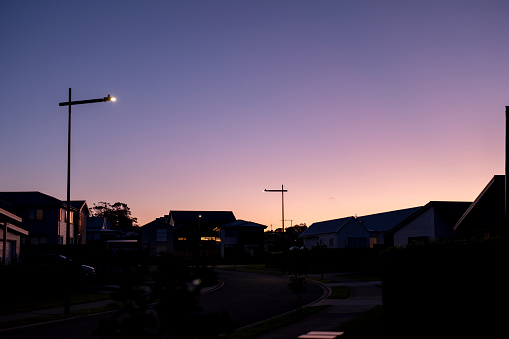 Real Estate background - neighborhood at dusk