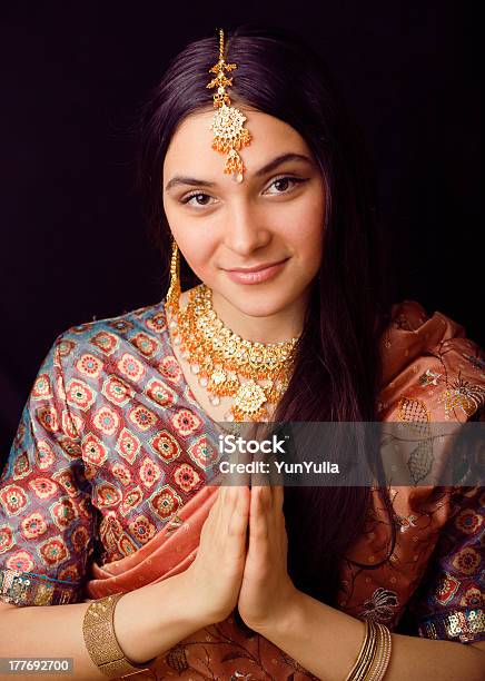 Beauty Sweet Indian Girl In Sari Smiling Stock Photo - Download Image Now - Bride, Culture of India, India