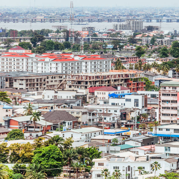 Lagos, Nigeria - Aerial view to Victoria Island roads and bridges.