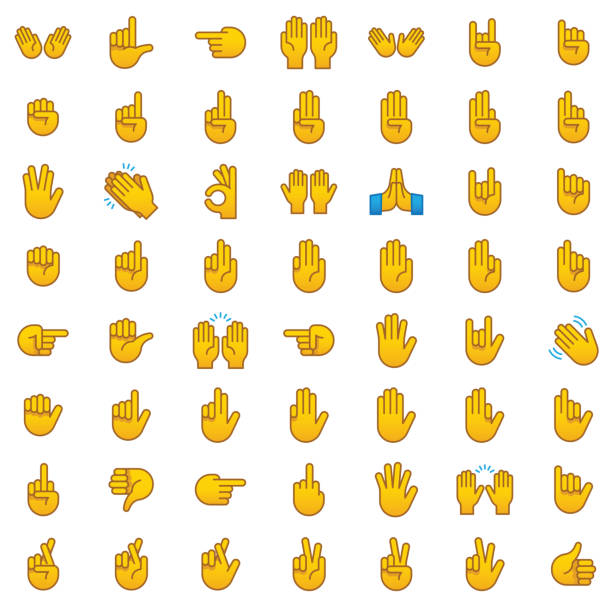 Hand Emoji Icon Set - No Skin Tone - Editable Stroke - ilustração de arte vetorial