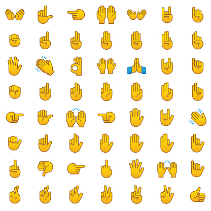 A set of hands in different positions. Stroke is fully editable. Icons in the vector EPS file are on a transparent background so can be easily placed onto any colored background.