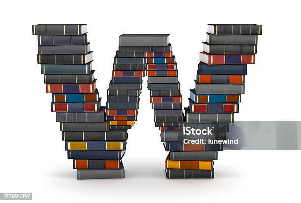 Letter W Stacked From Books Stock Photo - Download Image Now - Alphabet, Ancient, Antique