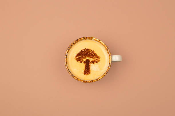 café de champiñones: bebida saludable de moda con antioxidantes. - seta fotografías e imágenes de stock