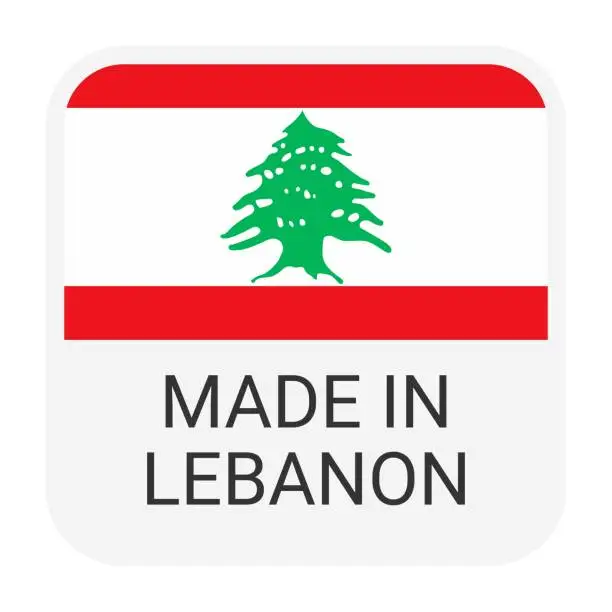 Vector illustration of Made in Lebanon badge vector. Sticker with stars and national flag. Sign isolated on white background.