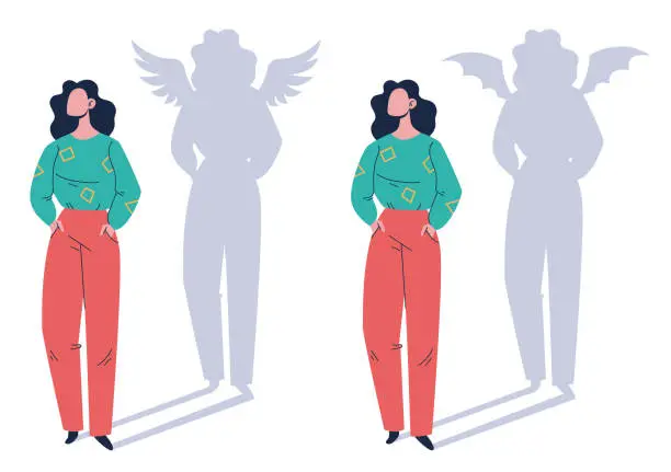 Vector illustration of People character with devil angel shadow concept. Vector flat graphic design illustration