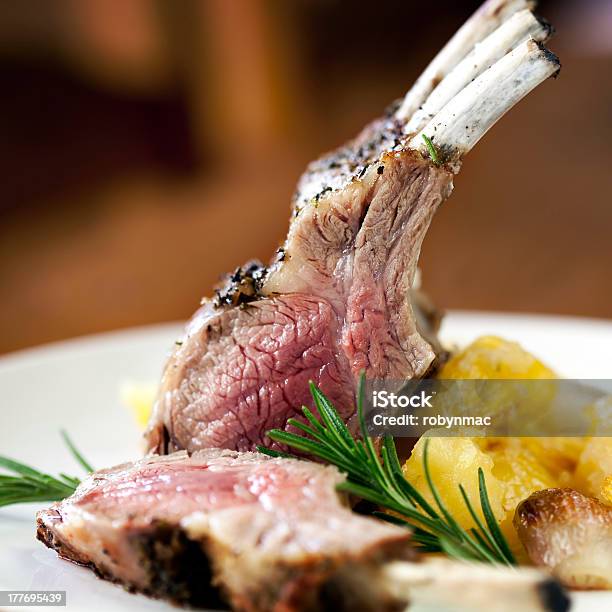 Medium Rare Rack Of Lamb Next To Squash Stock Photo - Download Image Now - Rack of Lamb, Prepared Potato, Close-up