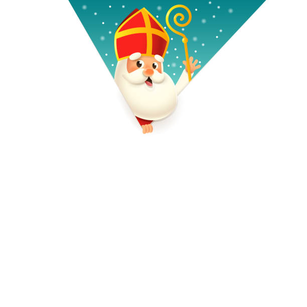 istock Saint Nicholas Sinterklaas tears the paper and peeks out from behind - greeting card template 1776966460