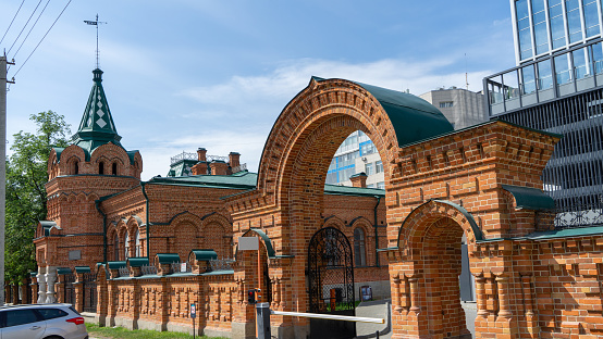 Zheleznov's estate in Yekaterinburg, Sverdlovsk region, Russia. Building is made of red brick in Russian style. Local sights of Yekaterinburg.