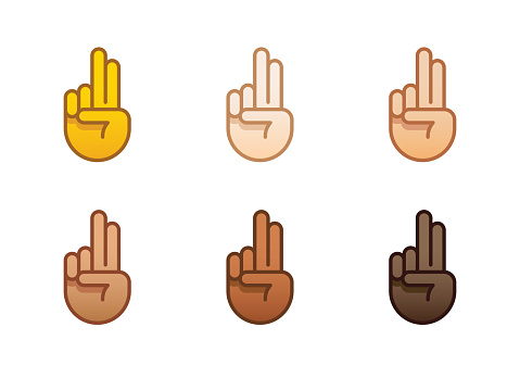A color thin line hand icon, in different skin tone options. The outline stroke is fully editable. The vector EPS file has a transparent background, so the icon can be placed onto any color. All color swatches are global for quick and easy changes.