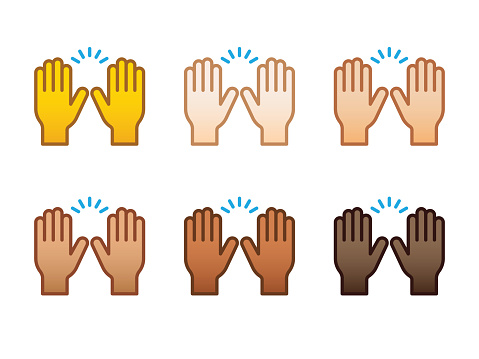 A color thin line hand icon, in different skin tone options. The outline stroke is fully editable. The vector EPS file has a transparent background, so the icon can be placed onto any color. All color swatches are global for quick and easy changes.