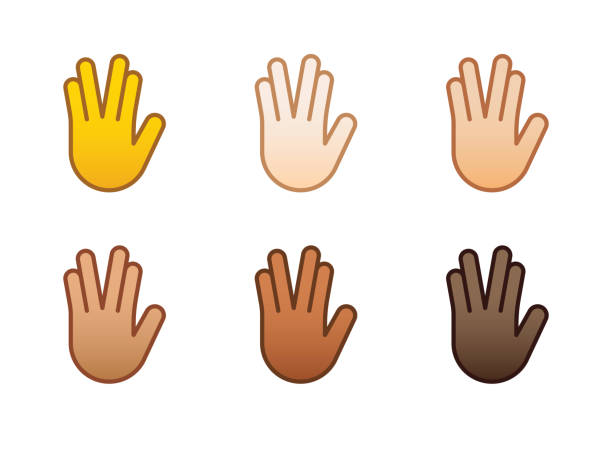 Hand Icon - Different Skin Tones - Editable Stroke A color thin line hand icon, in different skin tone options. The outline stroke is fully editable. The vector EPS file has a transparent background, so the icon can be placed onto any color. All color swatches are global for quick and easy changes. vulcan salute stock illustrations