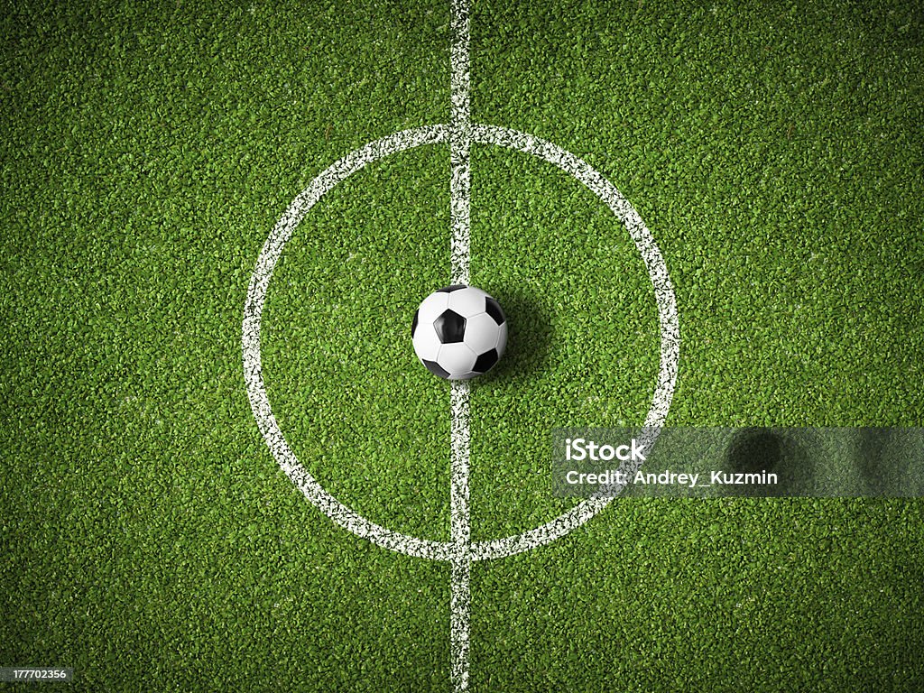 soccer field center and ball top view background Soccer Stock Photo