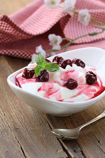 istock dairy dessert with sweet sauce and cherries 177703902