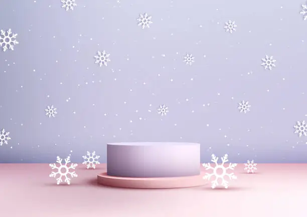 Vector illustration of Christmas Festive Purple Pink 3D Podium Display Product Mockup Vector Illustration