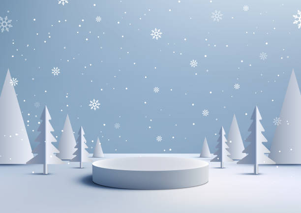 istock White Christmas Podium on Snowy Background, Product Display Stand Showcase 1777039206