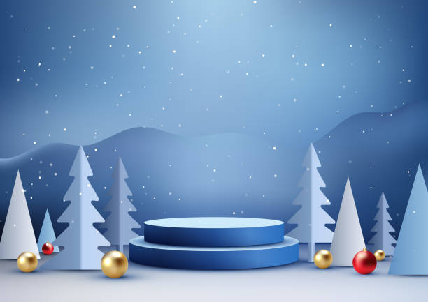 istock Blue Christmas Podium Product Display Mockup Showroom Showcase 1777039210