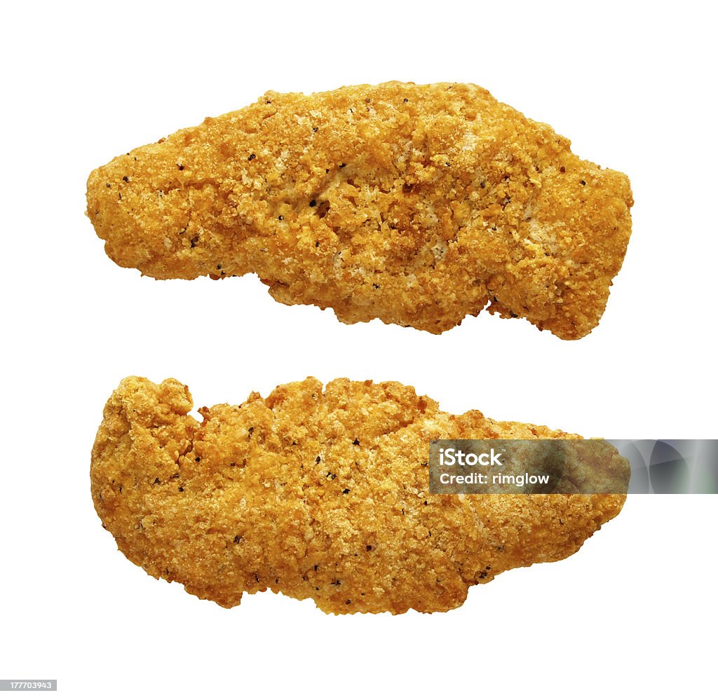Pepite di pollo isolato su bianco - Foto stock royalty-free di Pollo fritto