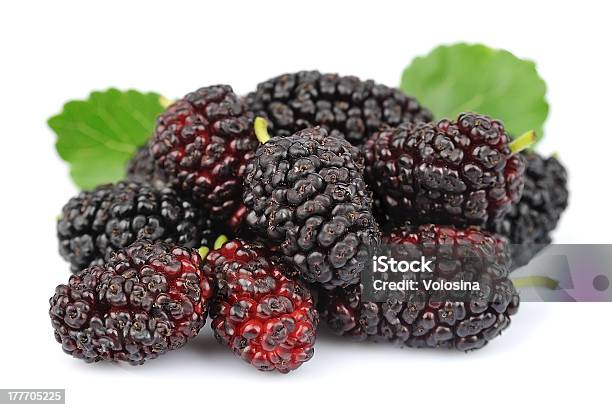 Mulberry With Leafs Stock Photo - Download Image Now - Berry, Berry Fruit, Cut Out