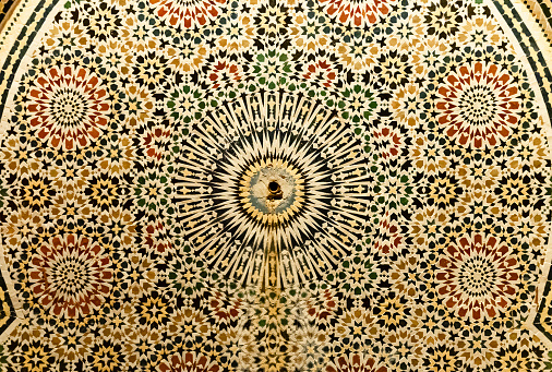 Mosaic of a water fountain in Marrakech, Morocco