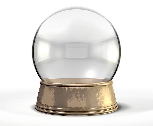 Snow Globe Crystal Ball Isolated A regular empty snow globe or crystal ball with a worn metal copper base on an isolated background crystal ball photos stock pictures, royalty-free photos & images
