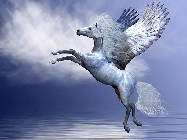 istock Illustration of a white Pegasus over a blue white background 177707355