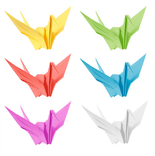 Colorful japan origami crane bird isolated stock photo