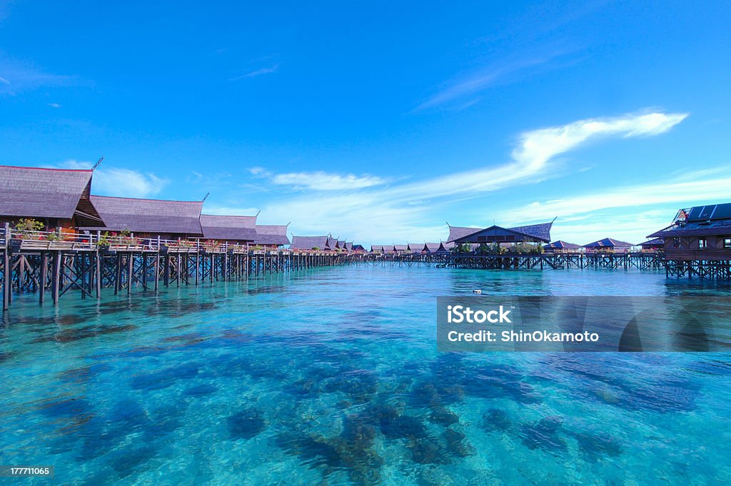 Blue ocean and Water Cottage Blue ocean and Water Villa in Sipadan Fiji Stock Photo