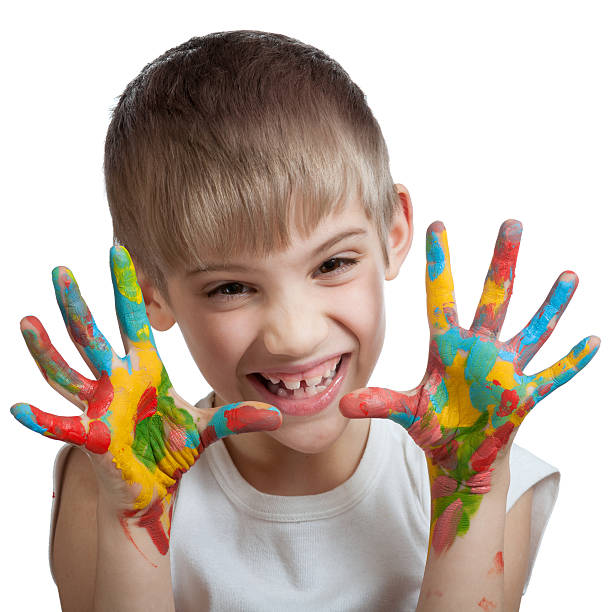 istock Boy scares their hands stained with paint 177711176