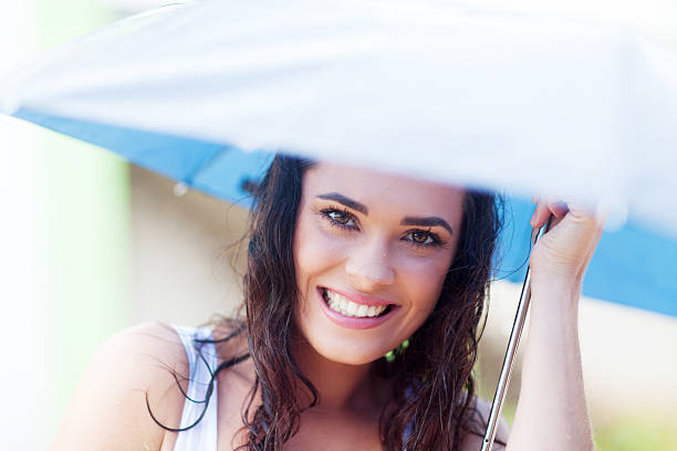 istock pretty young woman under umbrella in rain 177711730