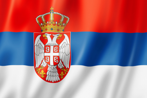 Serbia flag, three dimensional render, satin texture