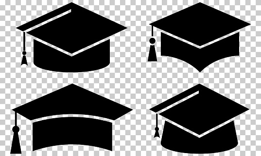 Set of graduation cap icon. Education symbol. Vector illustration isolated on transparent background