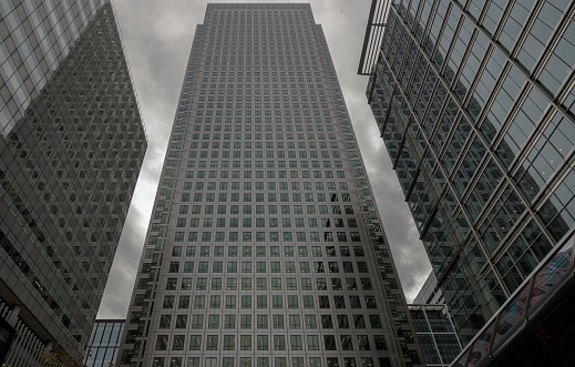 A view of the Skyscrapers of the financial district at Canary Wharf in London.