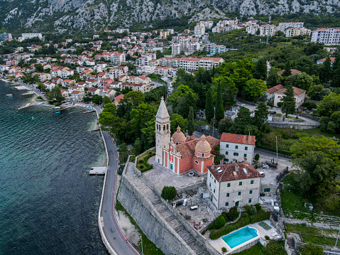 Small town on the coast of Kotor Bay, Adriatic Sea