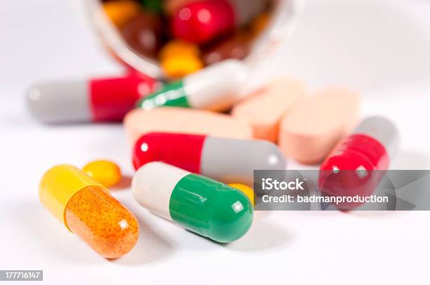 Pills On White Stock Photo - Download Image Now - Antibiotic, Blue, Body Care