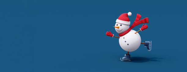 istock Snowman with ice skates on blue background. Holidays cute concept with copy space 3d render 1777164799